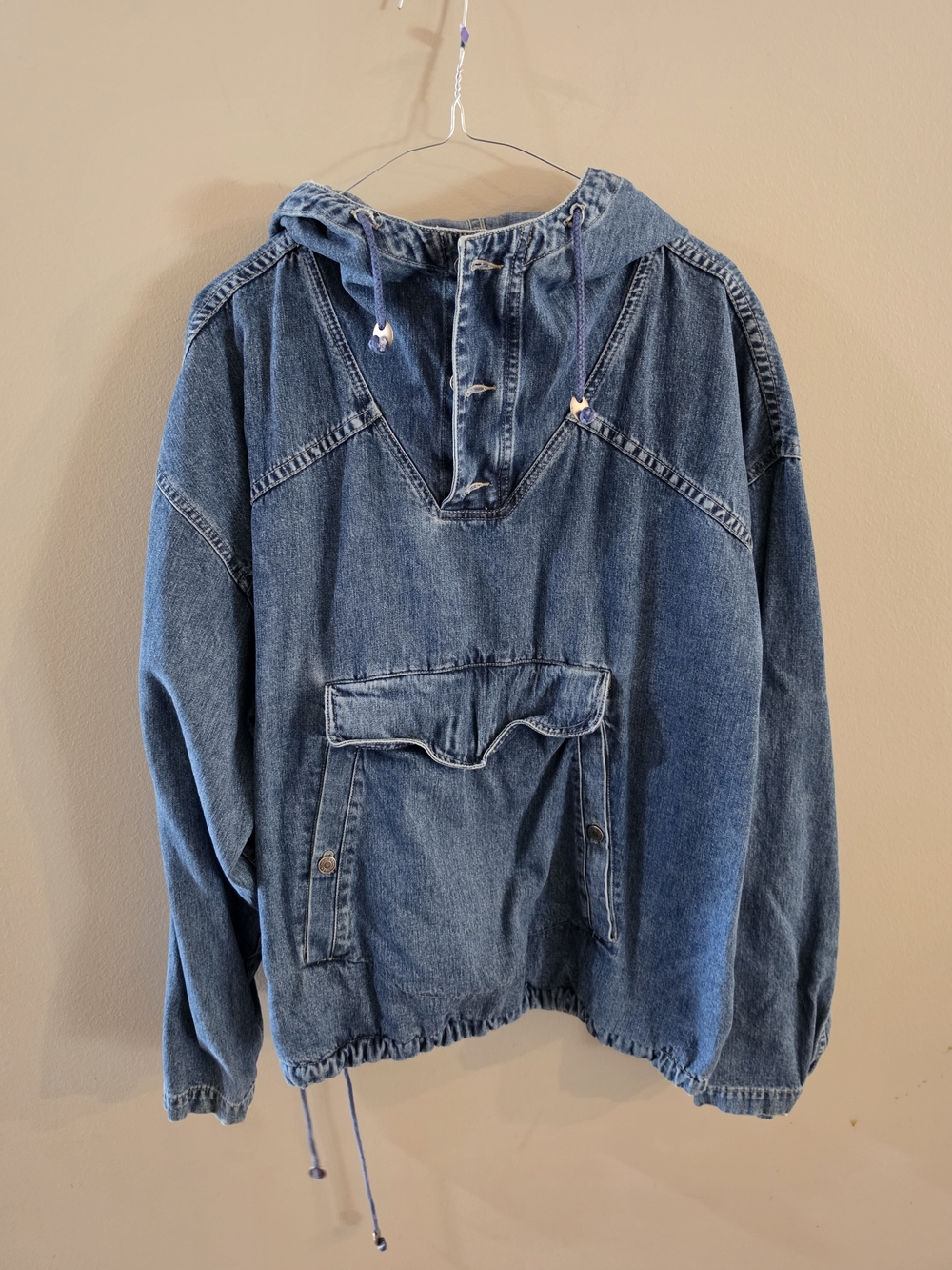 Vintage GAP Denim Anorak Jacket Oversized Hooded Pullover 90s